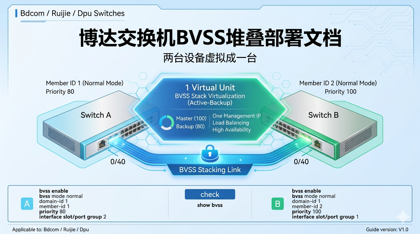 博达交换机BVSS 堆叠完整部署步骤文档