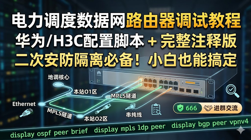 电力调度数据网路由器调试教程：华为/华三配置脚本+完整注释（二次安防隔离必备